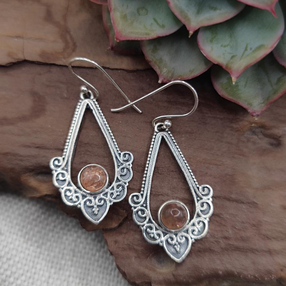 Orecchini etnici pietra del sole in argento 925 - RADHIKA