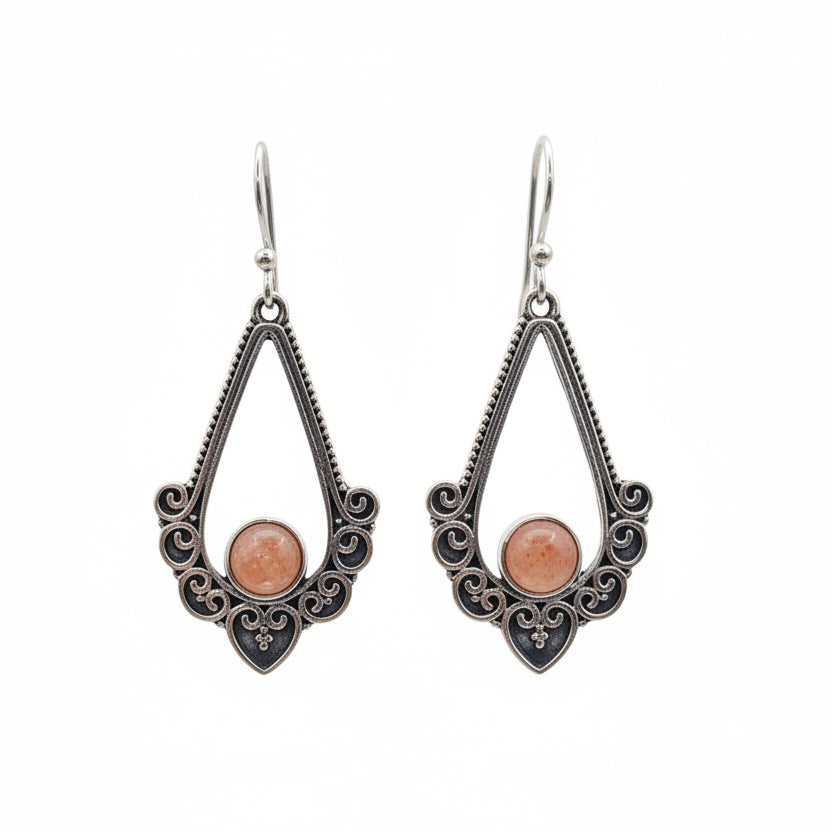 Orecchini etnici pietra del sole in argento 925 - RADHIKA