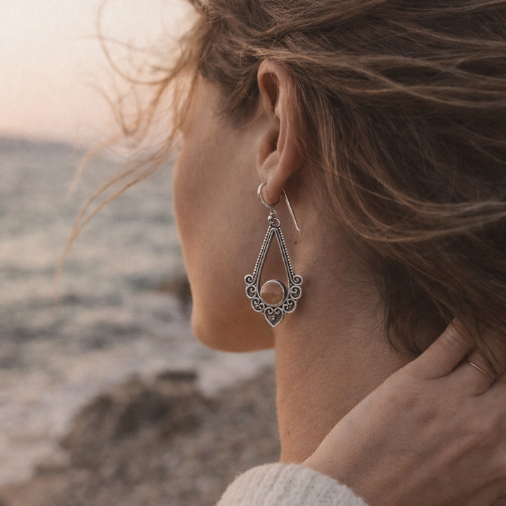 Orecchini etnici pietra del sole in argento 925 - RADHIKA