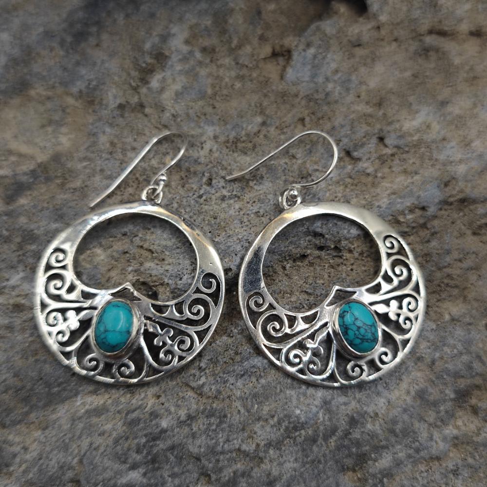 Orecchini etnici in argento 925 turchese - SHASHI