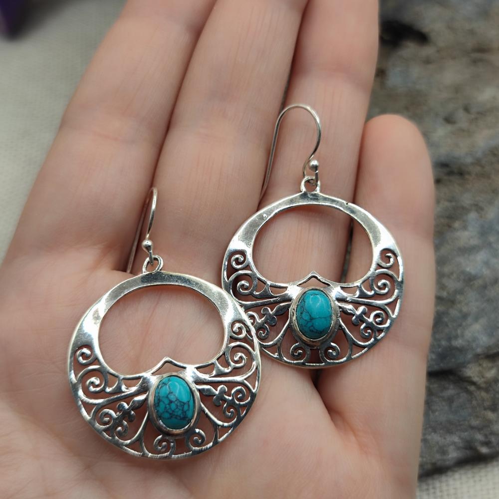 Orecchini etnici in argento 925 turchese - SHASHI