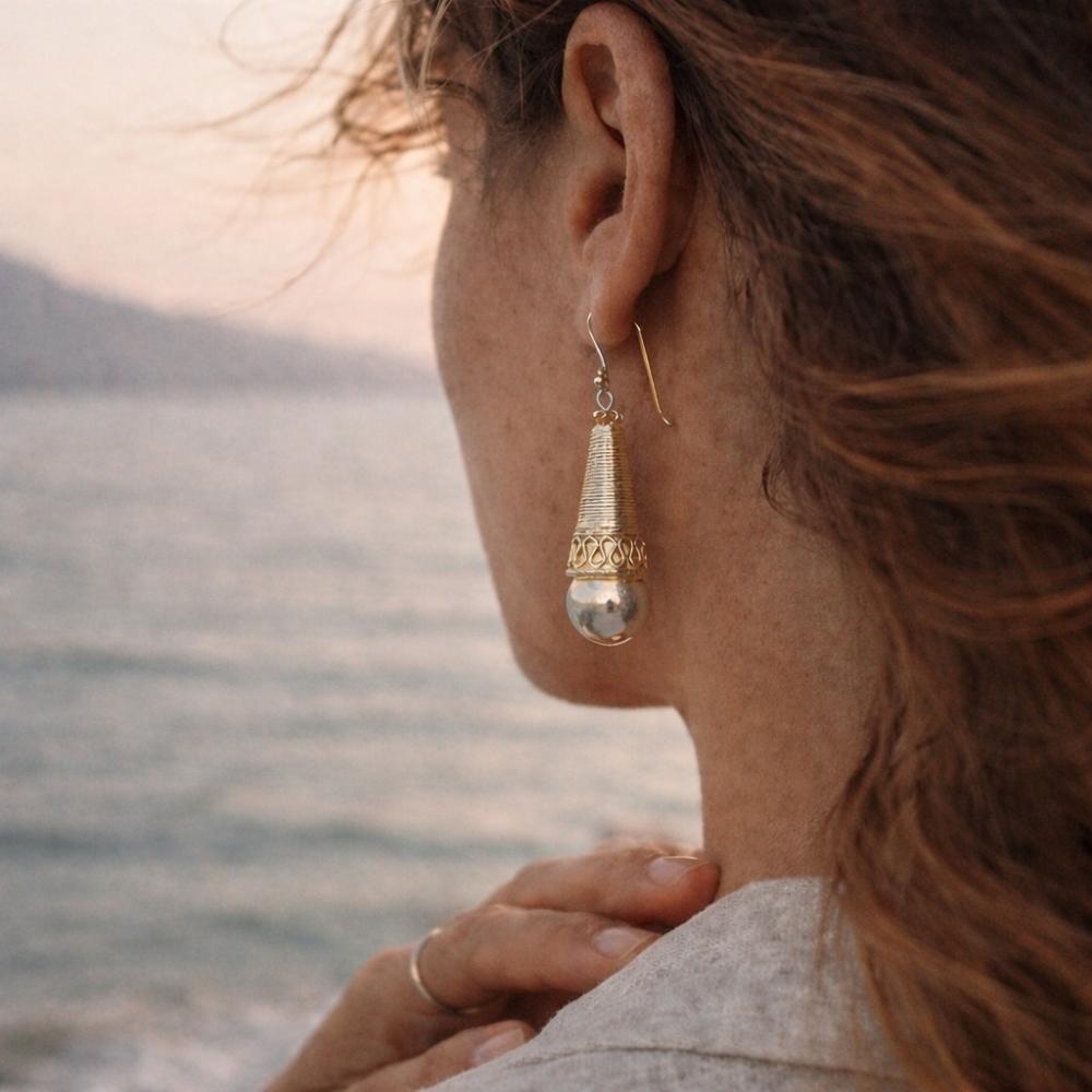 Orecchini etnici in argento dorato - KARNPULI