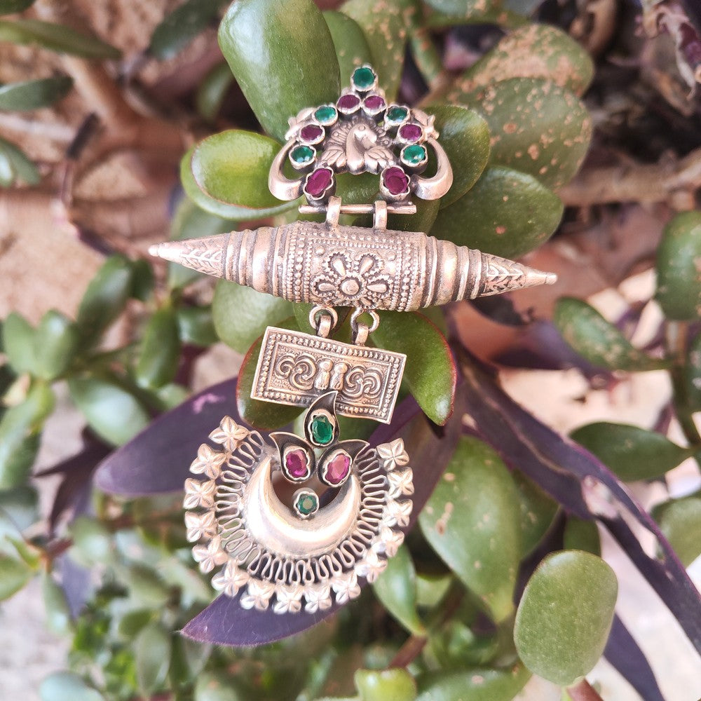 Orecchini GRANDI etnici in argento 925 pietra - RAJPUT