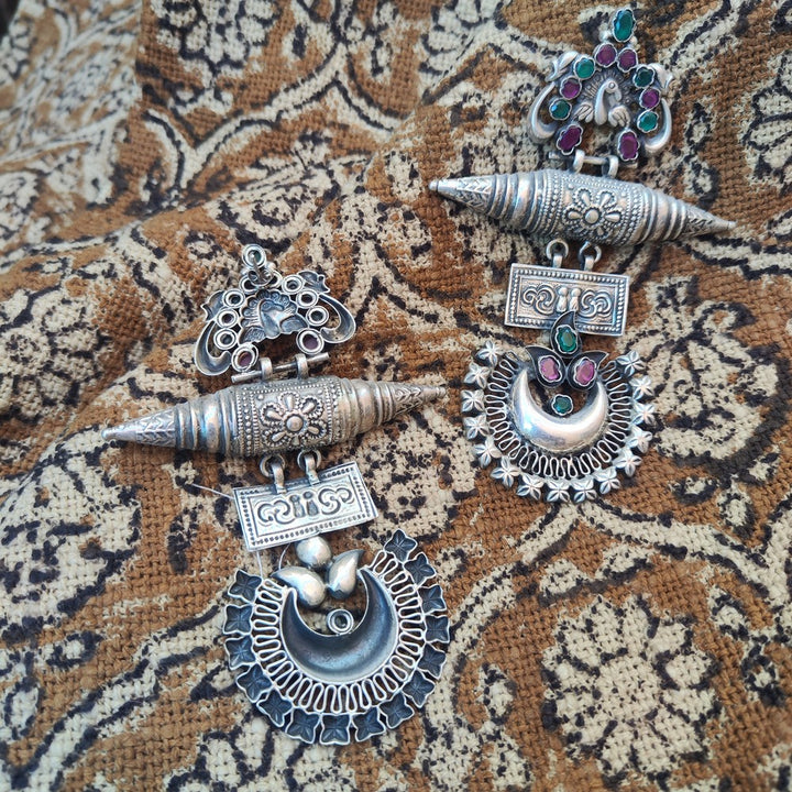 Orecchini GRANDI etnici in argento 925 pietra - RAJPUT vista retro