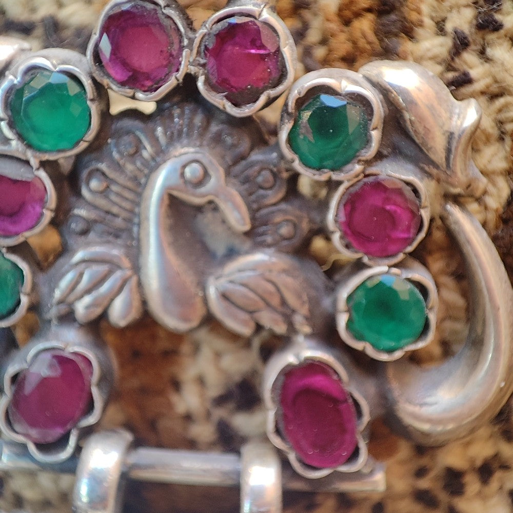 Orecchini GRANDI etnici in argento 925 pietra - RAJPUT - dettaglio pavone