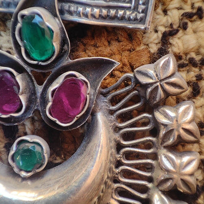 Orecchini GRANDI etnici in argento 925 pietra - RAJPUT dettaglio pietre