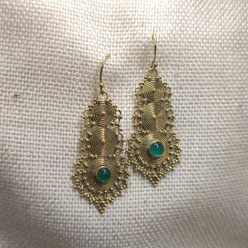 ORECCHINI etnici in ottone con agata verde - ARANYESH