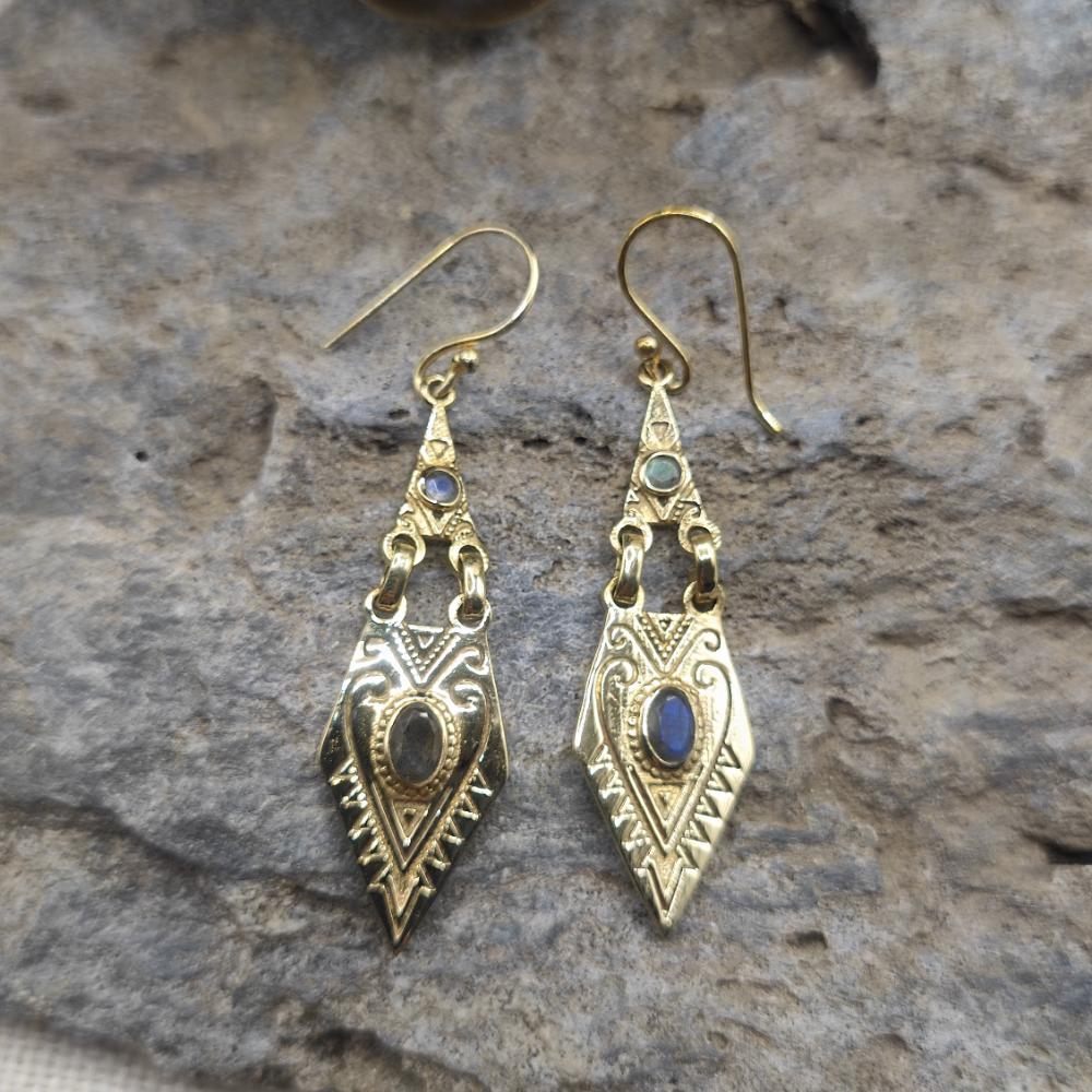 Orecchini etnici in ottone labradorite - MISWARA
