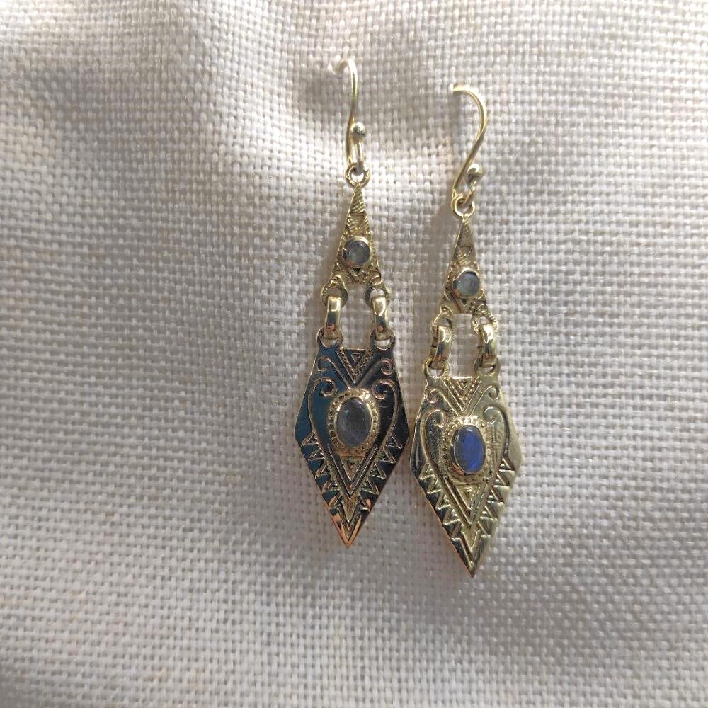Orecchini etnici in ottone labradorite - MISWARA