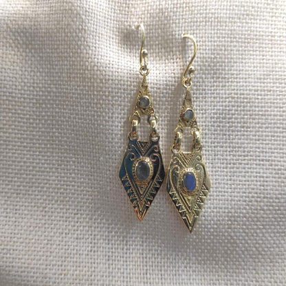 Orecchini etnici in ottone labradorite - MISWARA