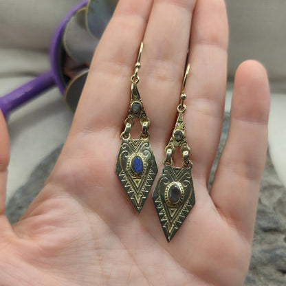 Orecchini etnici in ottone labradorite - MISWARA