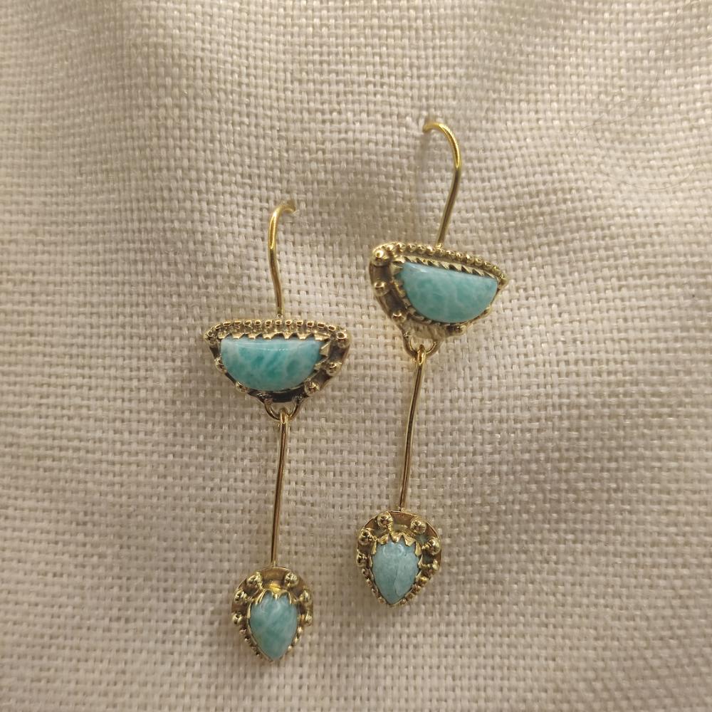 ORECCHINI etnici in ottone con larimar - AMRITHYA