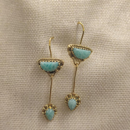 ORECCHINI etnici in ottone con larimar - AMRITHYA