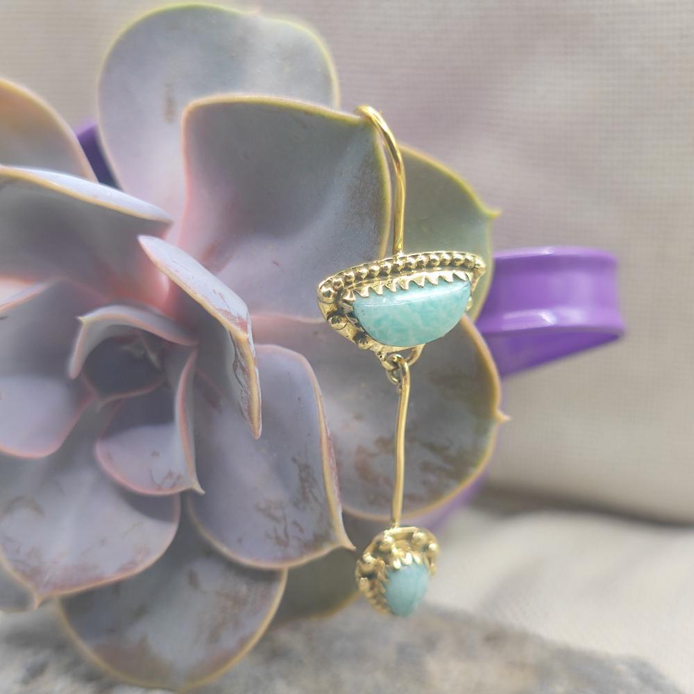 ORECCHINI etnici in ottone con larimar - AMRITHYA