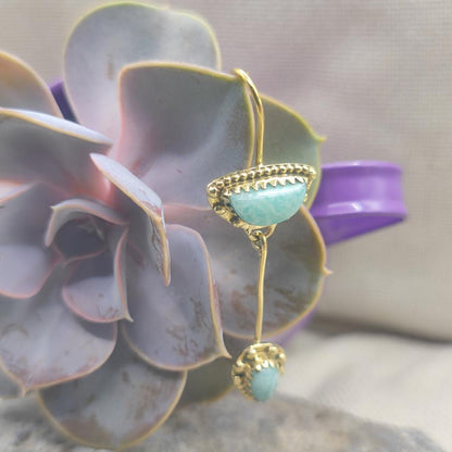 ORECCHINI etnici in ottone con larimar - AMRITHYA