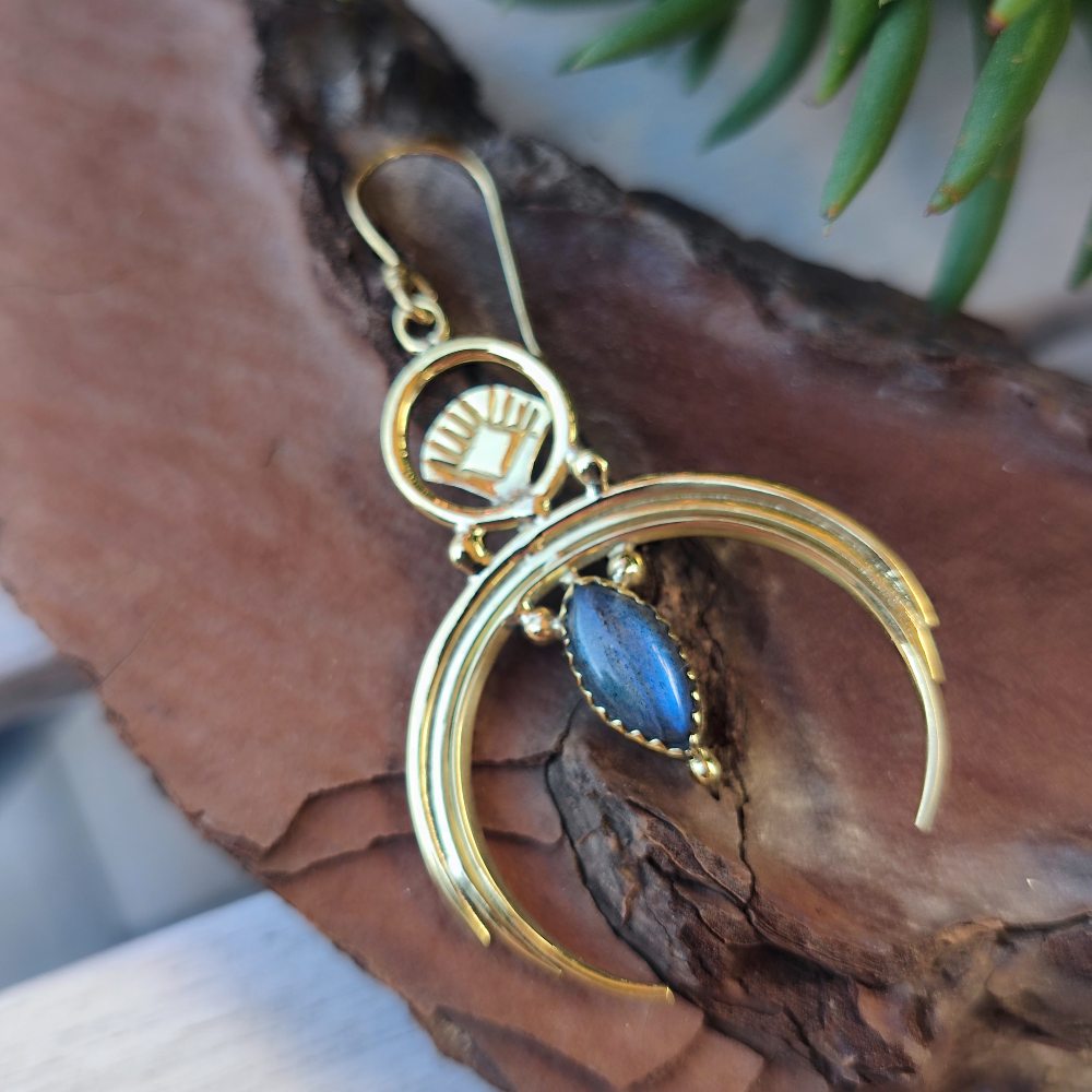 Orecchini etnici indiani in ottone pietra - KALAFAR