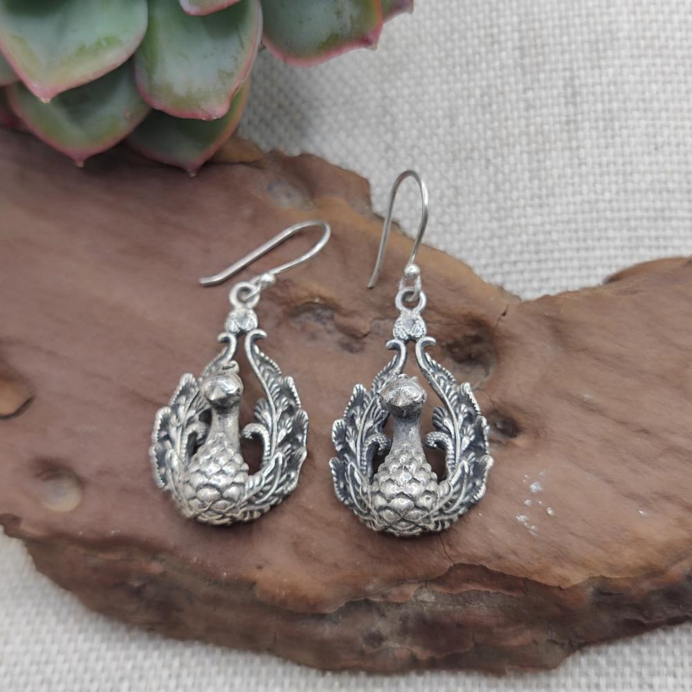 Orecchini etnici argento 925 con pavone - VINAPUR