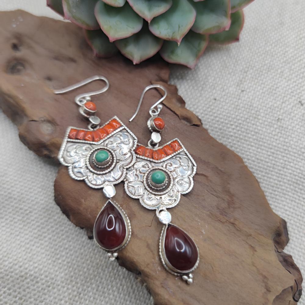 Orecchini tibetani argento 925 corniola - YELLANDU