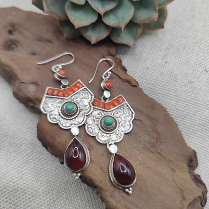 Orecchini tibetani argento 925 corniola - YELLANDU