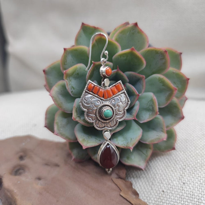 Orecchini tibetani argento 925 corniola - YELLANDU