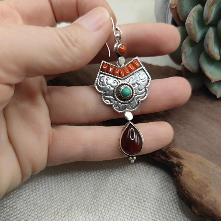 Orecchini tibetani argento 925 corniola - YELLANDU