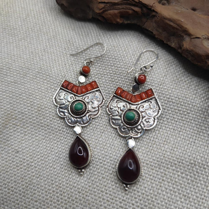 Orecchini tibetani argento 925 corniola - YELLANDU