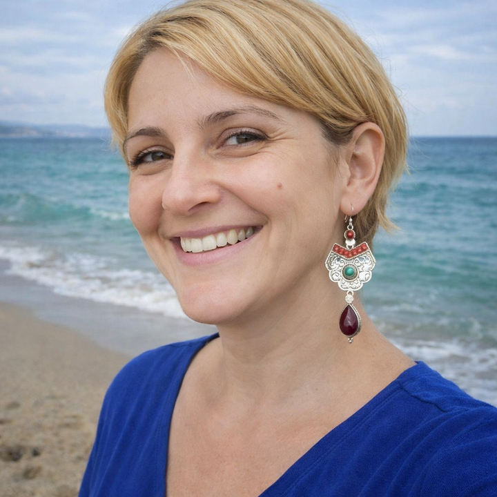 Orecchini tibetani argento 925 corniola - YELLANDU