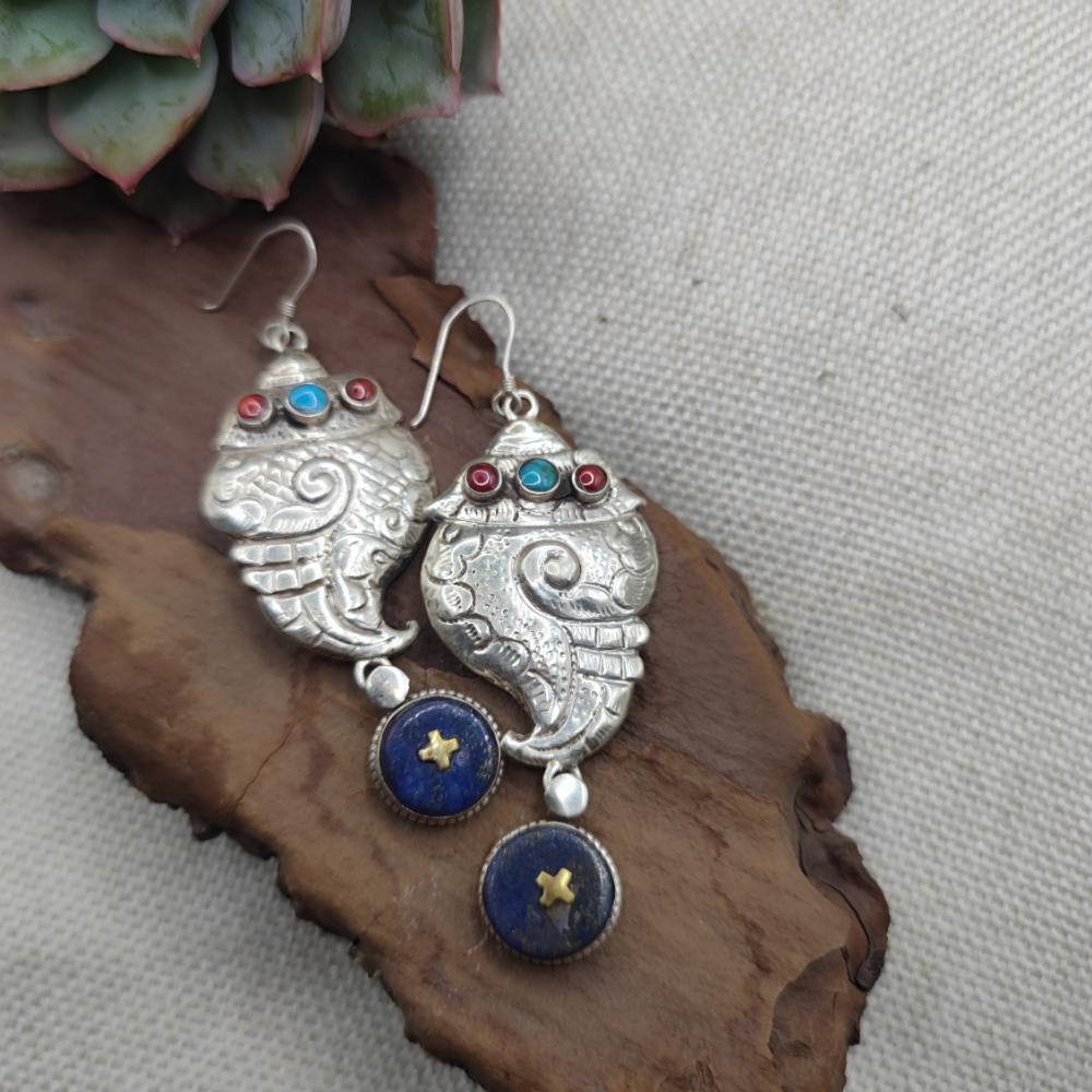 Orecchini tibetani argento 925 lapislazzuli - RIGUTTA