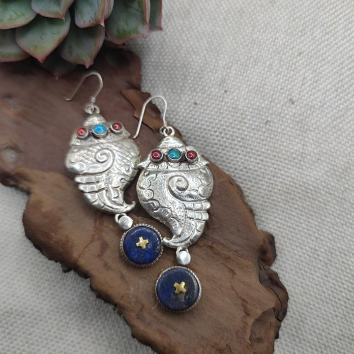 Orecchini tibetani argento 925 lapislazzuli - RIGUTTA