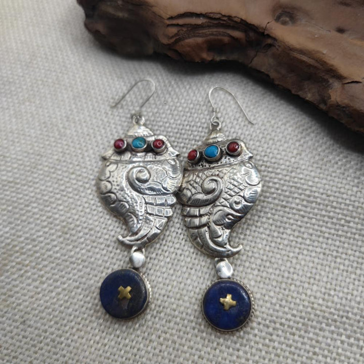 Orecchini tibetani argento 925 lapislazzuli - RIGUTTA