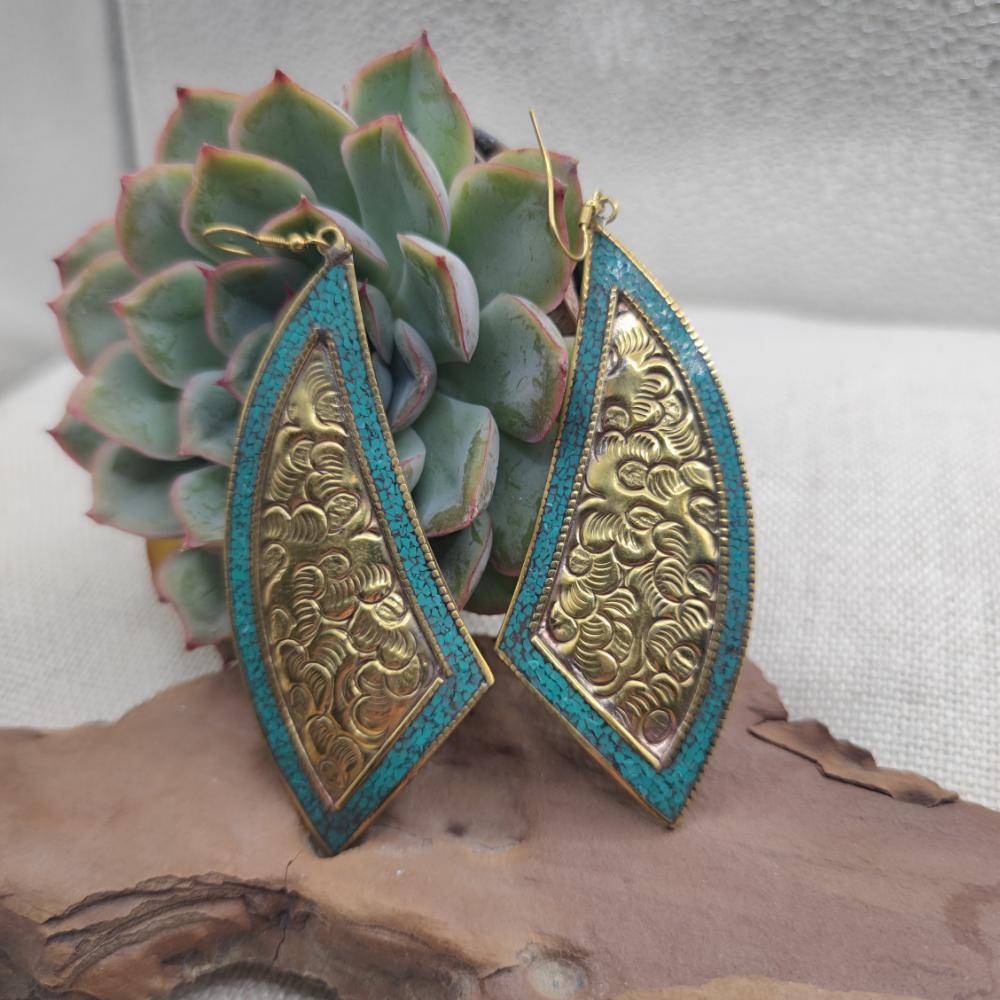 ORECCHINI tibetani in ottone con turchese - VIKARABAD