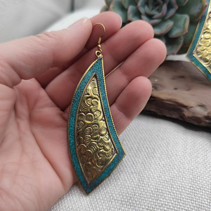 ORECCHINI tibetani in ottone con turchese - VIKARABAD