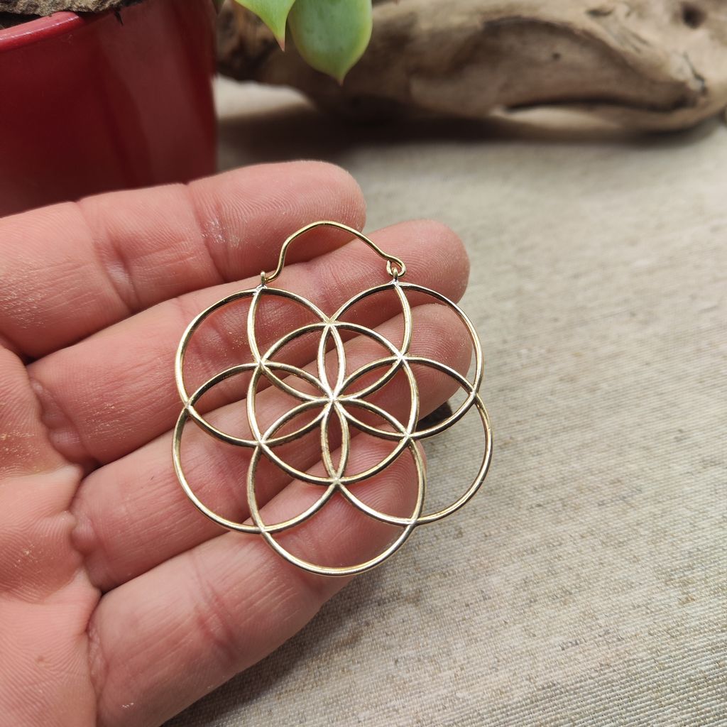 EARRINGS Flower of Life Polished Brass - FLORES