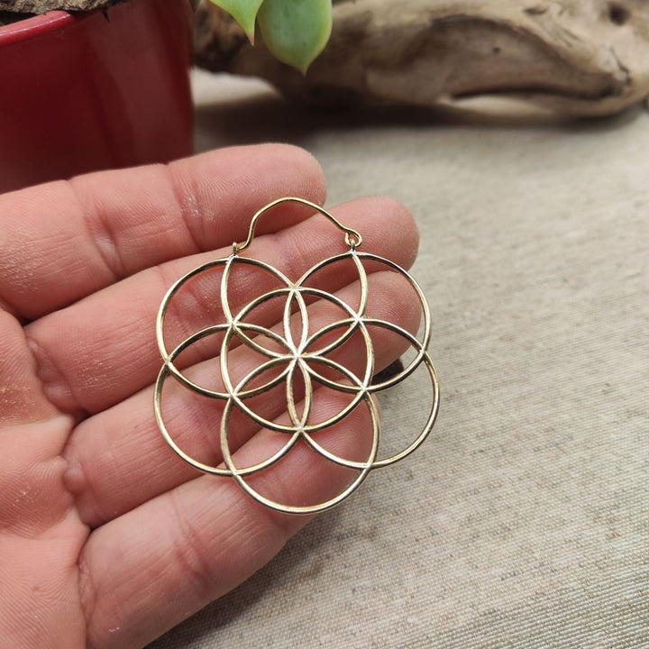 EARRINGS Flower of Life Polished Brass - FLORES