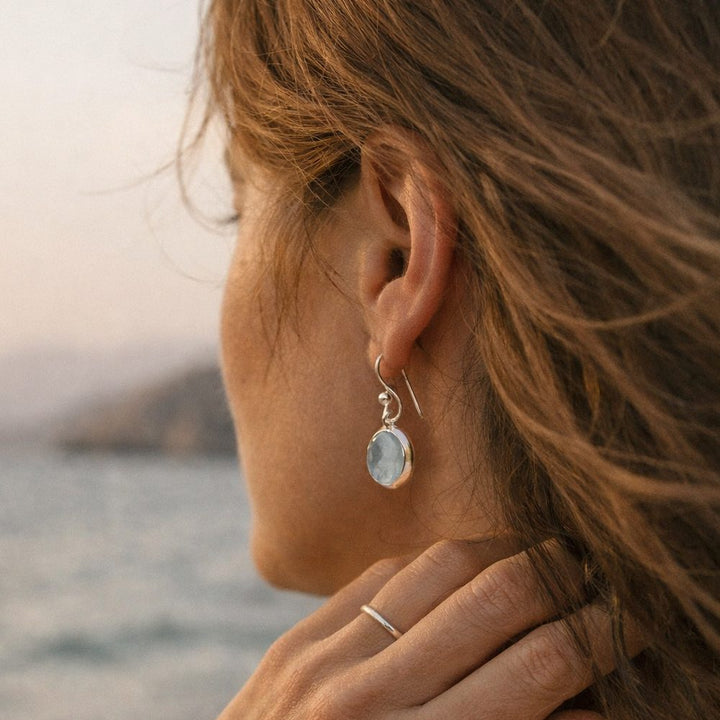 Orecchini in argento ovali con acquamarina - MEERA