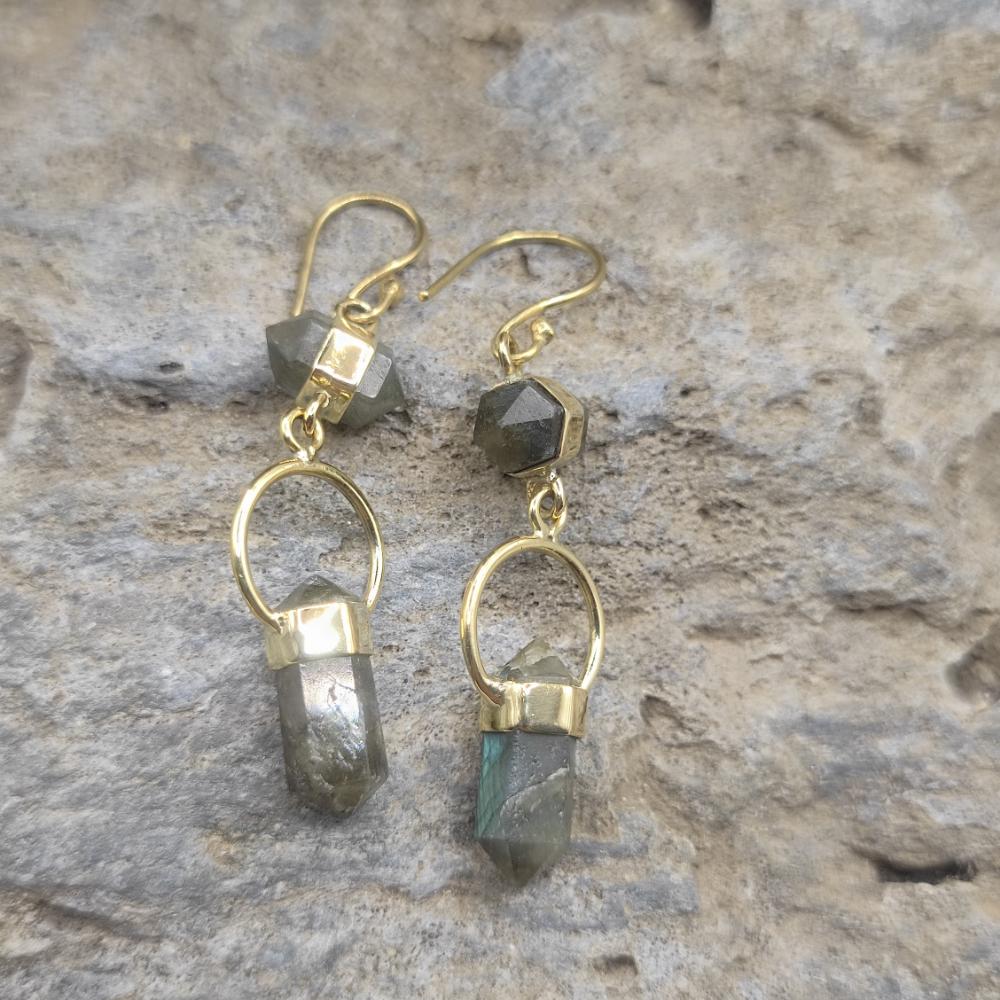 Orecchini pendenti in ottone labradorite - VANTARA
