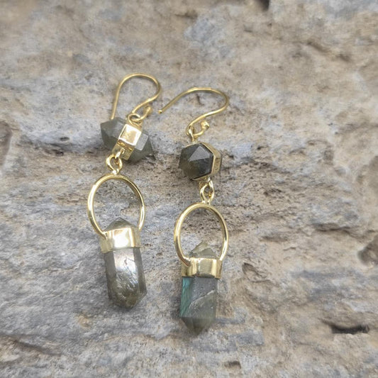 Orecchini pendenti in ottone labradorite - VANTARA