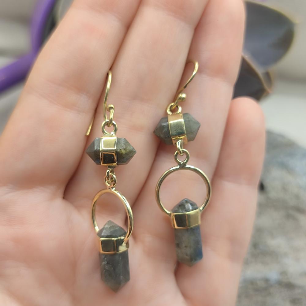 Orecchini pendenti in ottone labradorite - VANTARA