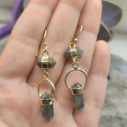 Orecchini pendenti in ottone labradorite - VANTARA
