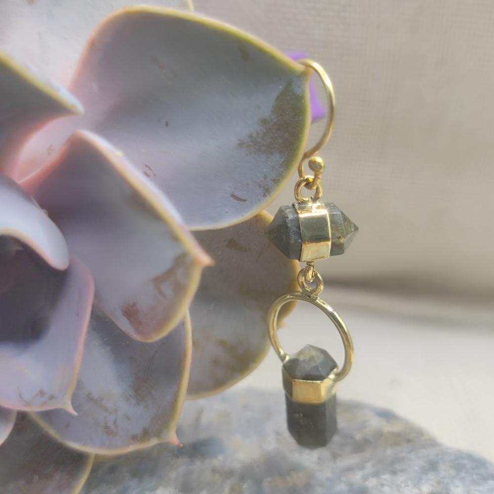 Orecchini pendenti in ottone labradorite - VANTARA
