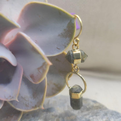 Orecchini pendenti in ottone labradorite - VANTARA
