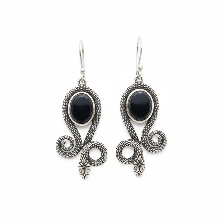 Orecchini in argento 925 con onice nero e serpenti - HUGHLI