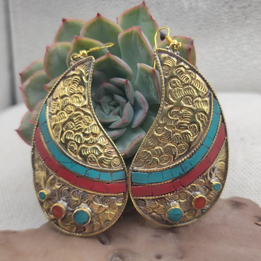 ORECCHINI tibetani in ottone con turchese - VENKATAGIRI