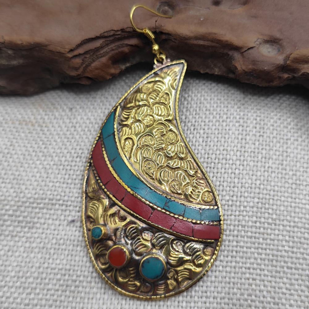 ORECCHINI tibetani in ottone con turchese - VENKATAGIRI