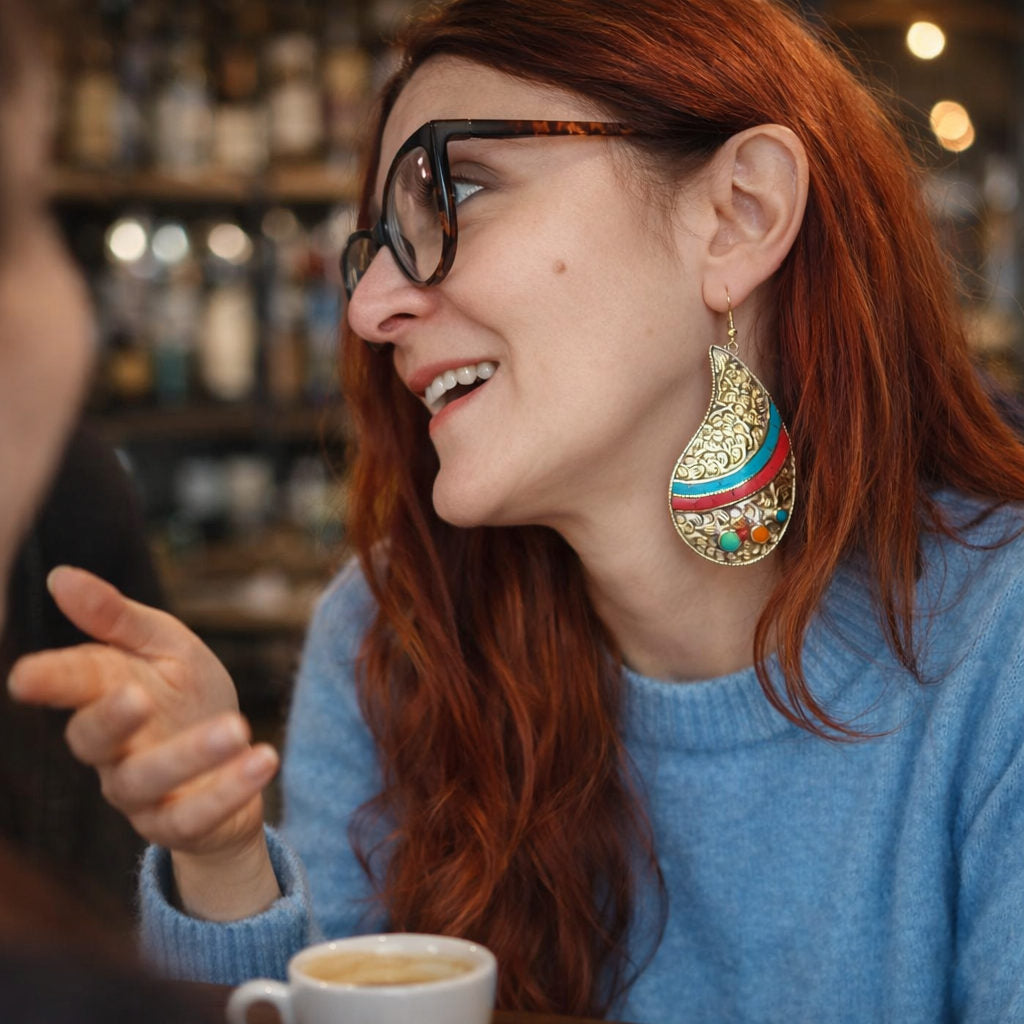 ORECCHINI tibetani in ottone con turchese - VENKATAGIRI