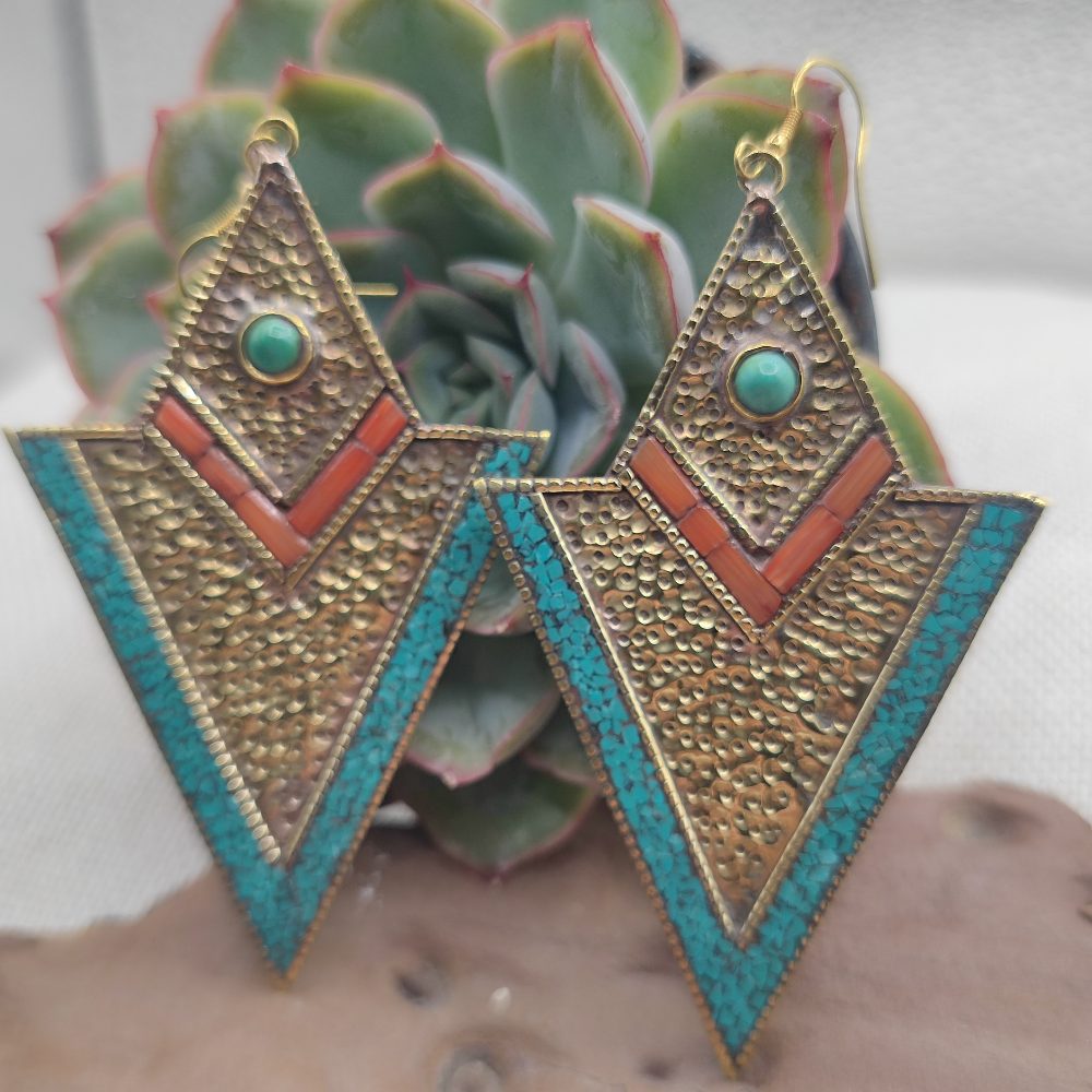 ORECCHINI tibetani in ottone con turchese - VEPERALA