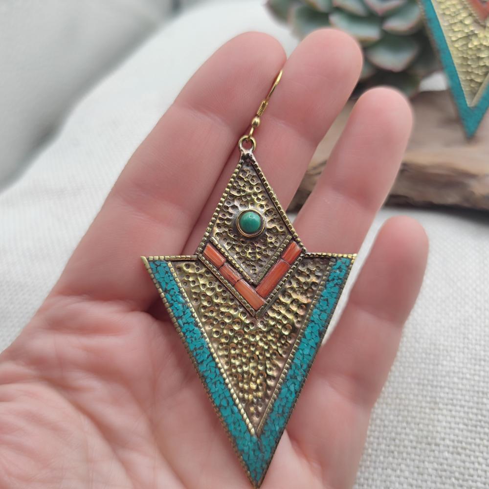 ORECCHINI tibetani in ottone con turchese - VEPERALA