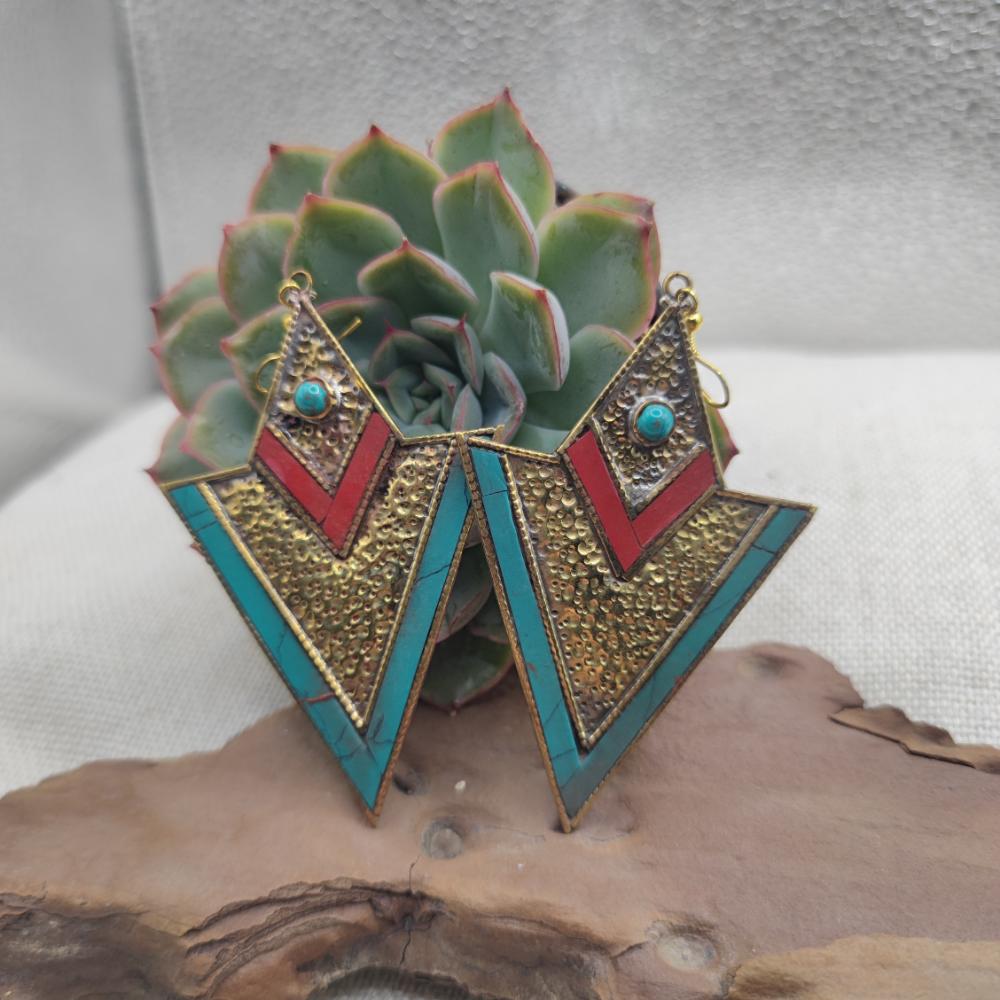 ORECCHINI tibetani in ottone con turchese - VETAPALEM