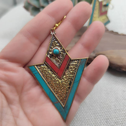 ORECCHINI tibetani in ottone con turchese - VETAPALEM