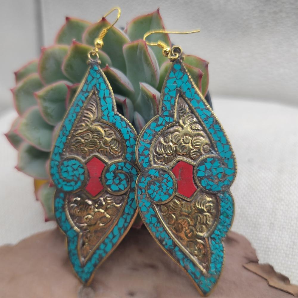 ORECCHINI tibetani in ottone con turchese - SILERU